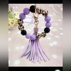Acrylic Leopard Purple Keychain Bracelet Purse Charm With Tassel